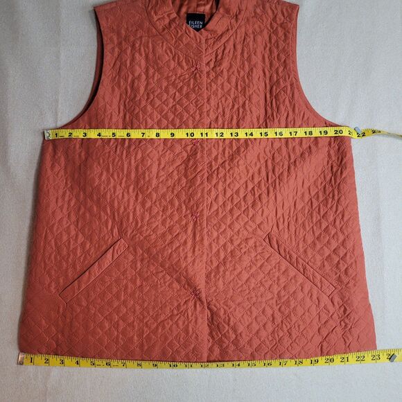 Eileen Fisher 100% Silk Vest Womens M Terracotta Quilted Snap Front Lightweight - Picture 5 of 13